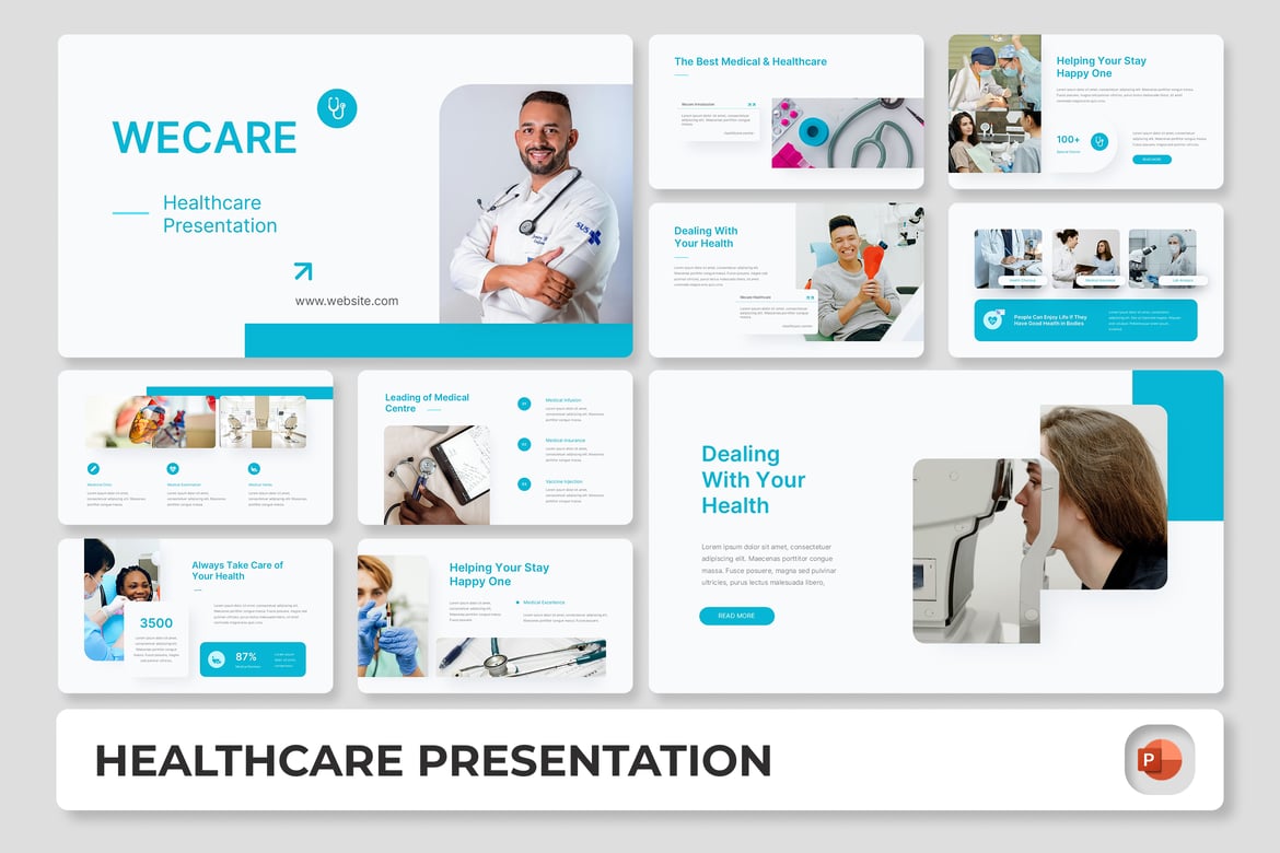 Template Presentasi Kesehatan Wecare – Solusi Profesional untuk Informasi Kesehatan
