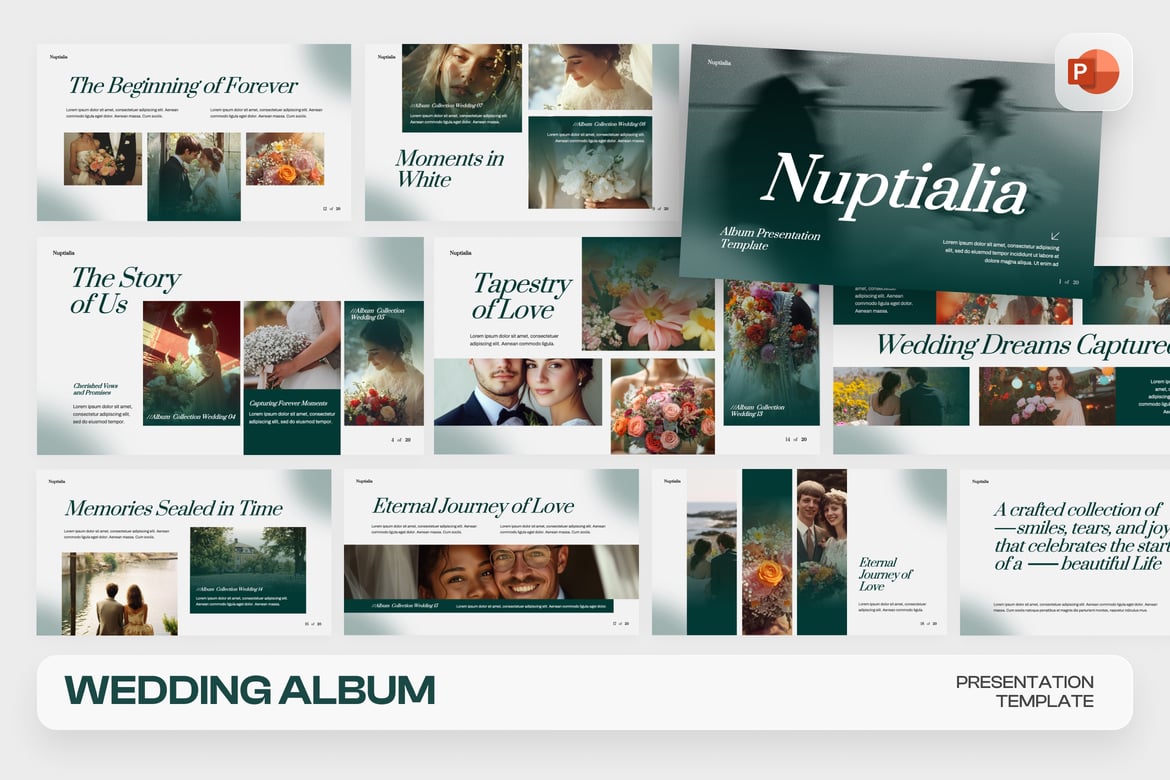 Template PowerPoint Album Pernikahan yang Menawan