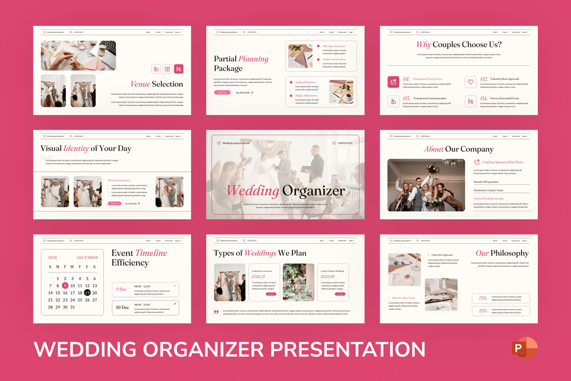 Template PowerPoint Organizer Pernikahan yang Elegan