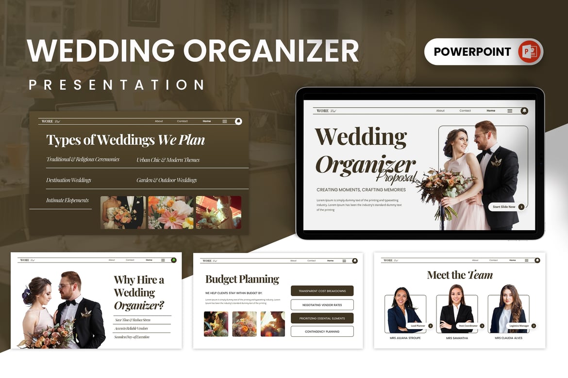 Template Presentasi PowerPoint Organizer Pernikahan yang Elegan