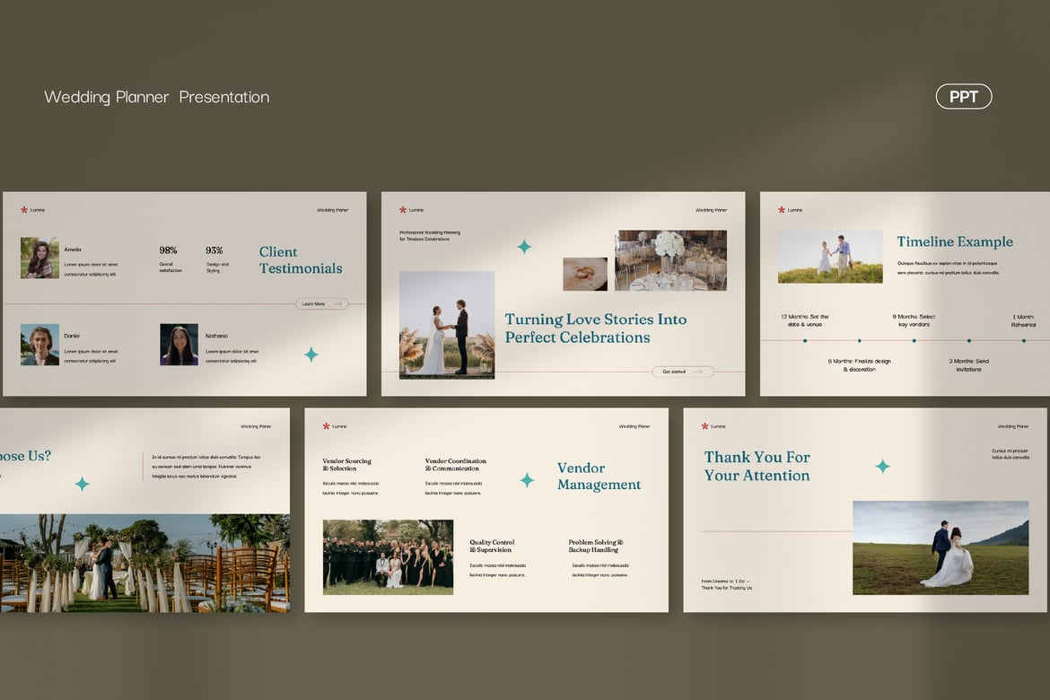 Template Presentasi PowerPoint untuk Perencana Pernikahan yang Elegan