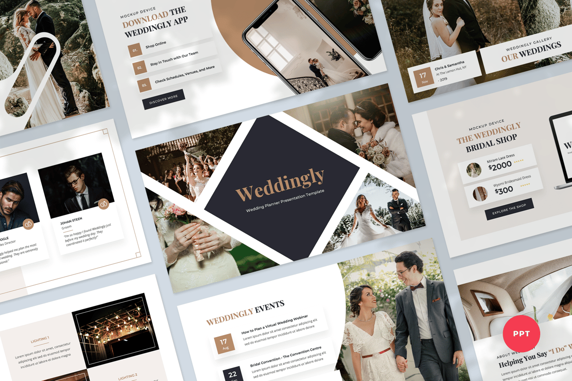 Template Presentasi PowerPoint Rencana Pernikahan yang Modern dan Elegan