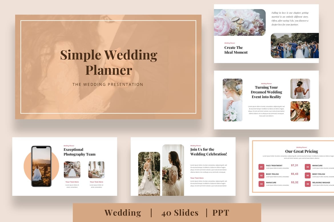 Template PowerPoint Perencana Pernikahan yang Elegan