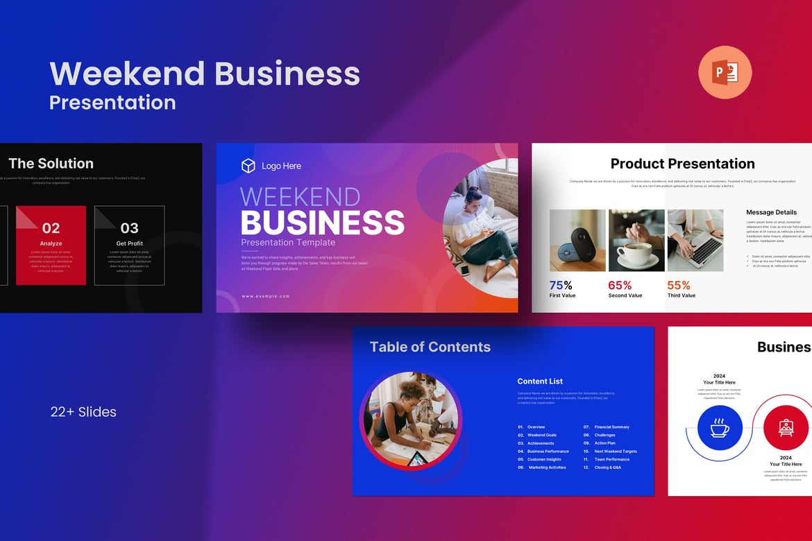 Template PowerPoint Bisnis Akhir Pekan yang Menarik
