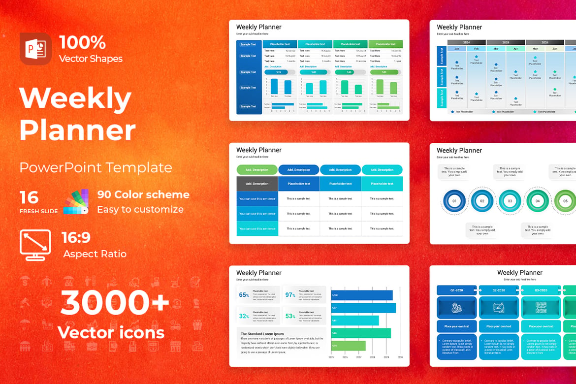 Template PowerPoint Perencana Mingguan yang Menarik