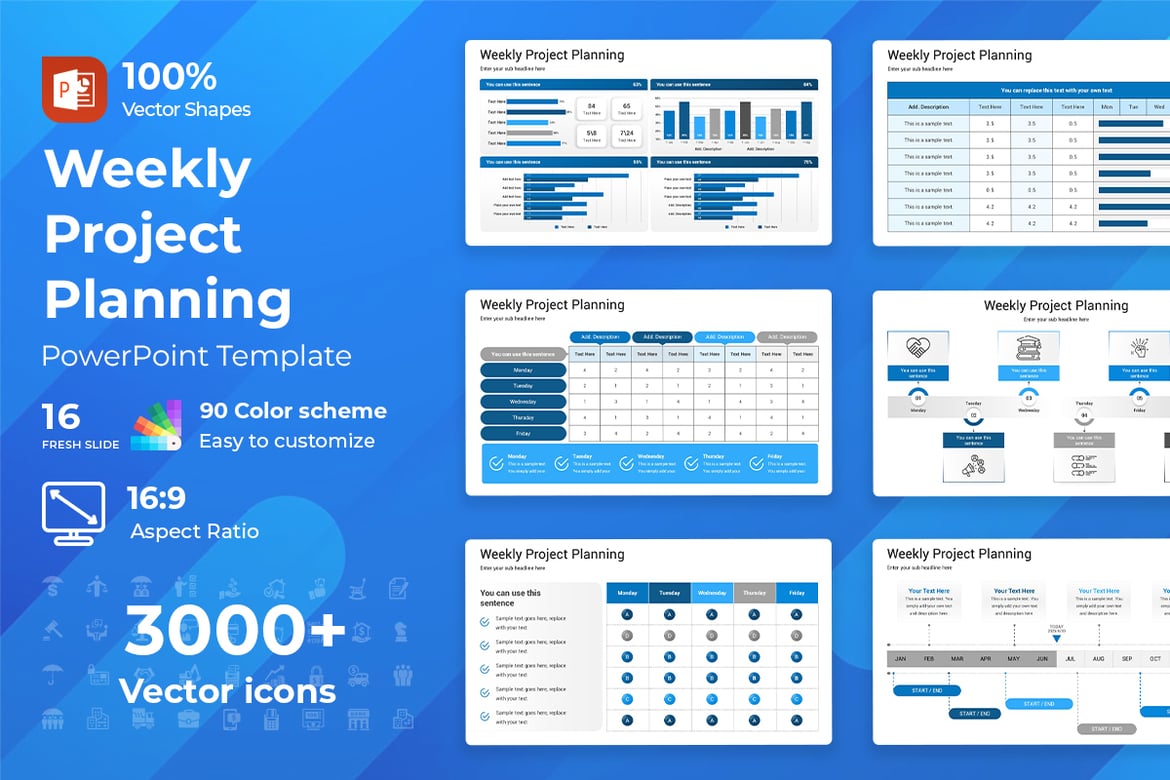 Template PowerPoint Perencanaan Proyek Mingguan yang Menarik