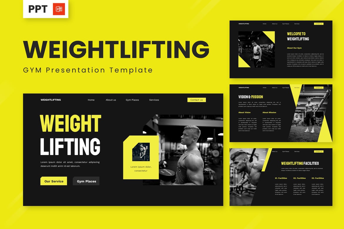 Template Powerpoint Gym dan Angkat Beban yang Modern dan Menarik