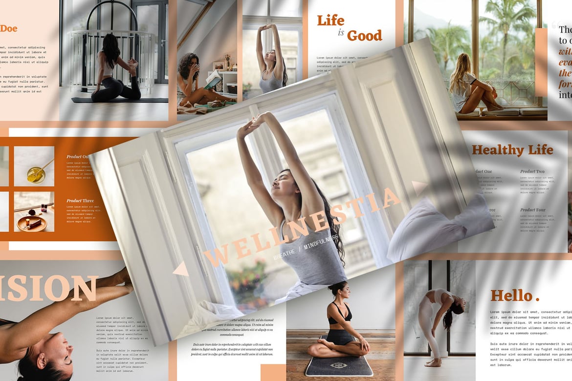 Template PowerPoint Yoga Mindfulness Berwarna Pastel - Wellnestia