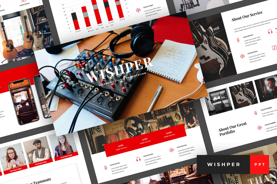 Whisper - Template Presentasi PowerPoint Studio Musik yang Menawan