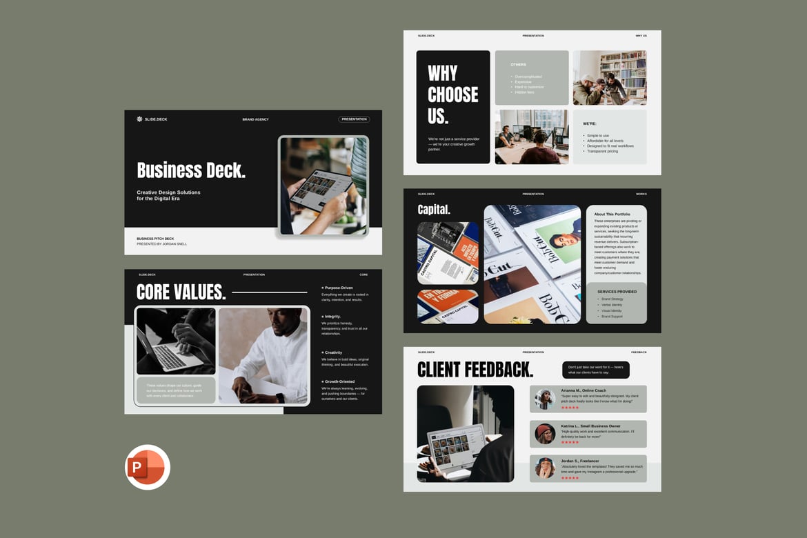 Template Presentasi Bisnis Putih Hitam untuk PowerPoint yang Menarik