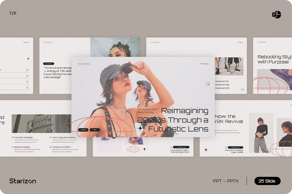 Template PowerPoint Presentasi Y2K Putih Hitam Menarik • 002