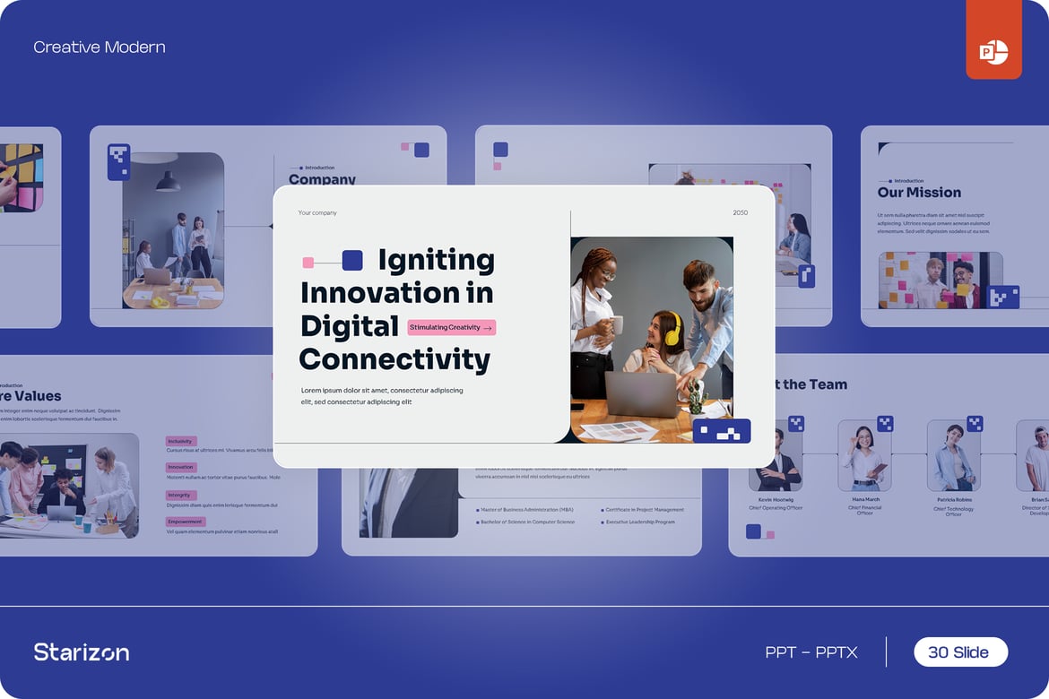 Template Presentasi Modern Biru Putih untuk Start-Up • 002