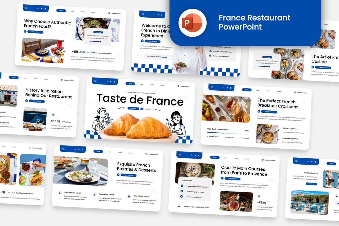 Template Powerpoint Restoran Putih Biru yang Modern dan Kreatif