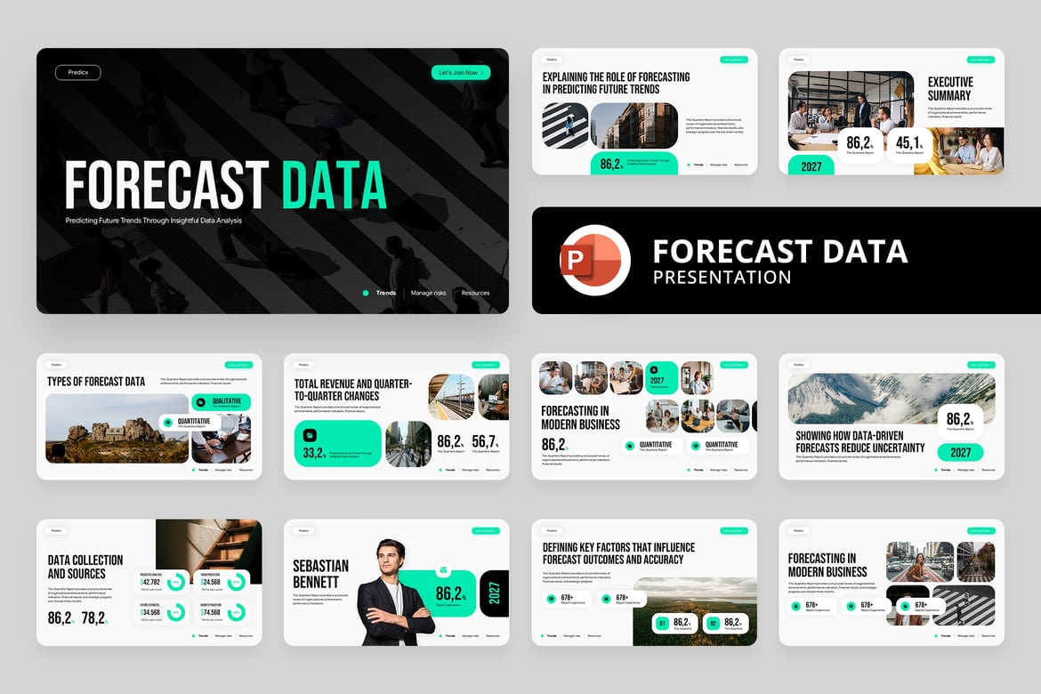 Template Presentasi PowerPoint Data Peramalan Modern dan Elegan