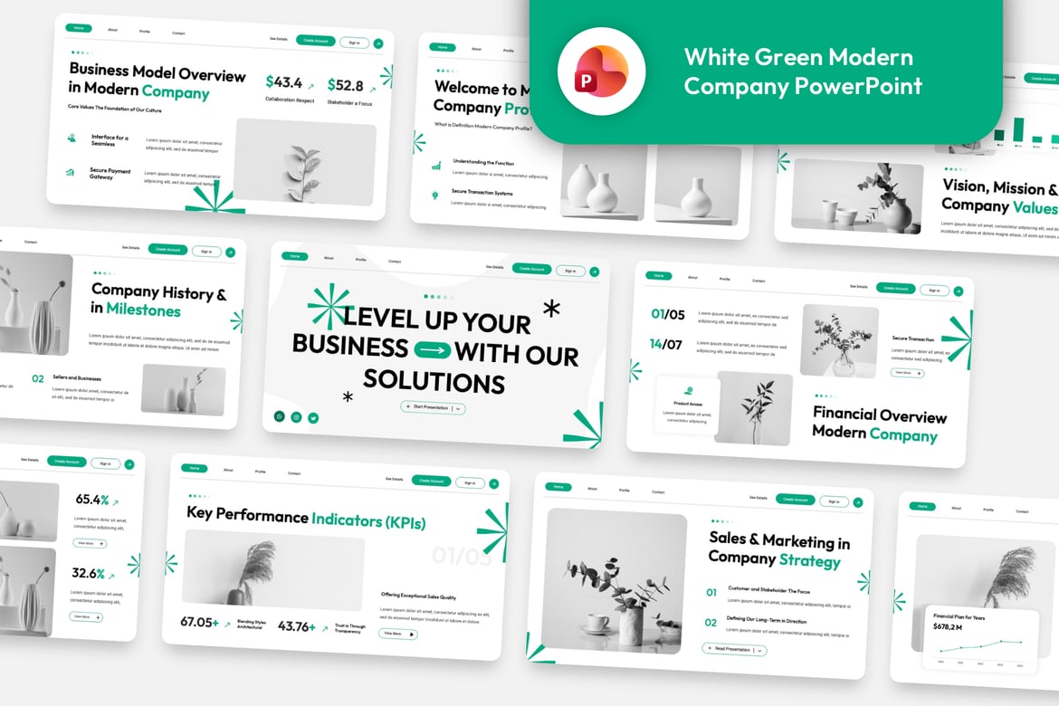 Template Powerpoint Modern Putih Hijau untuk Perusahaan
