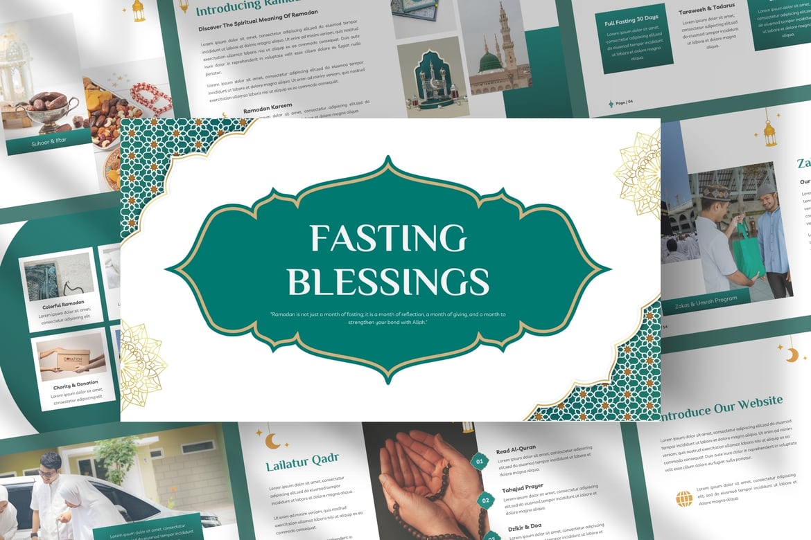 Template PowerPoint Ramadan Fasting Elegan Berwarna Putih Hijau