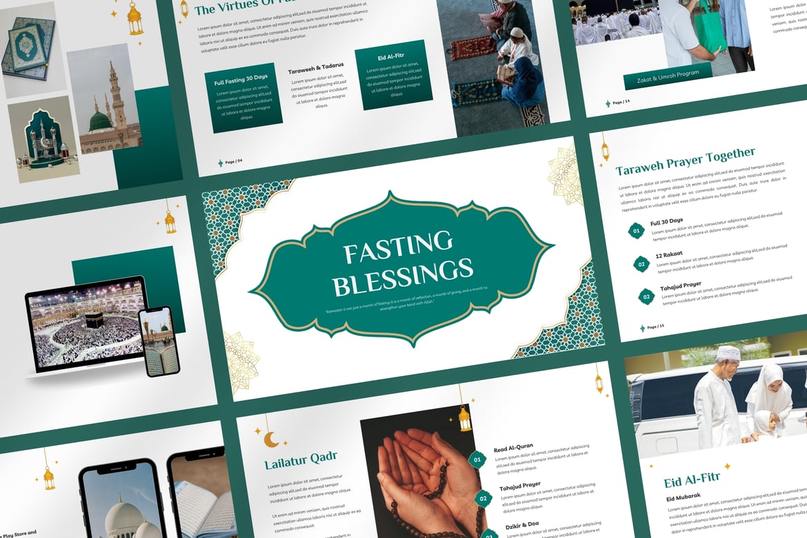 Template Presentasi PowerPoint Ramadan Putih Hijau 082