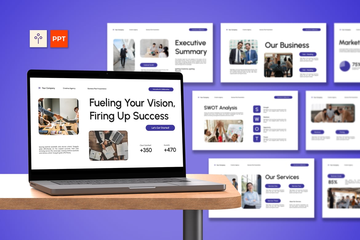 Template Presentasi PowerPoint Rencana Bisnis Modern Putih Ungu