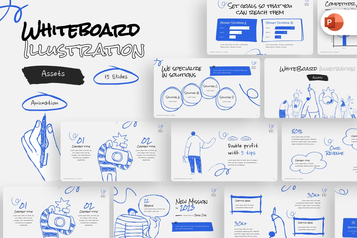 Template Presentasi PowerPoint Ilustrasi Papan Putih yang Menarik