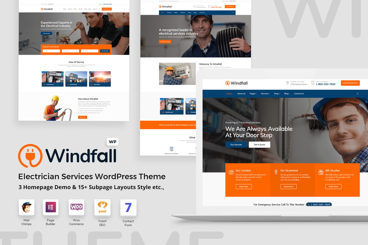 Windfall - Tema WordPress untuk Layanan Elektrik yang Efisien