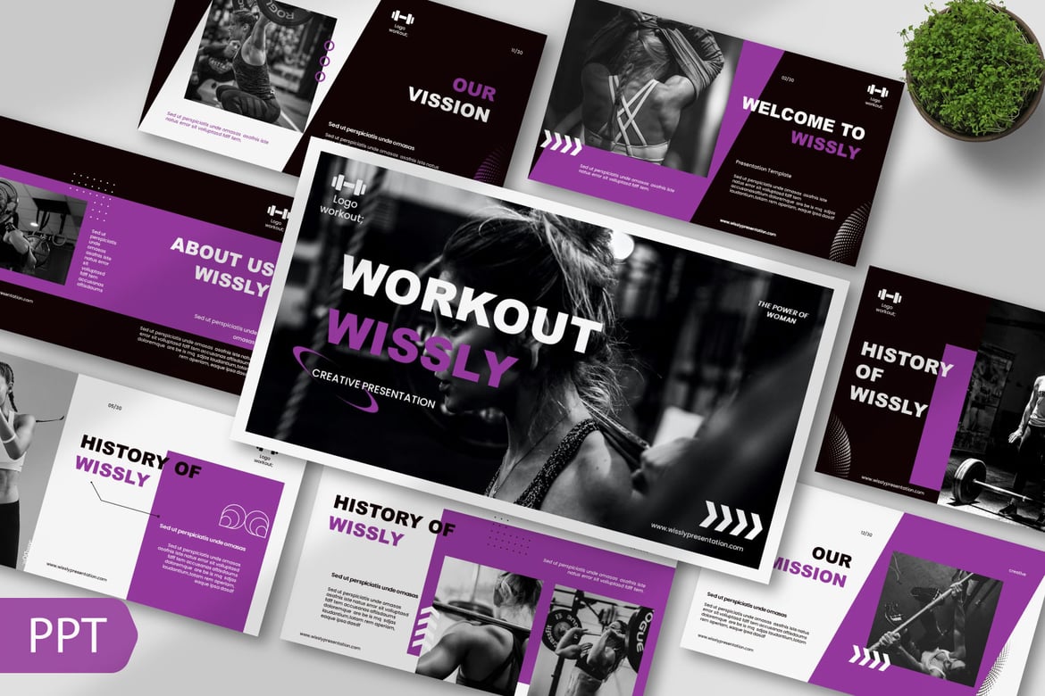 Template PowerPoint Fitness Wissly yang Modern dan Profesional