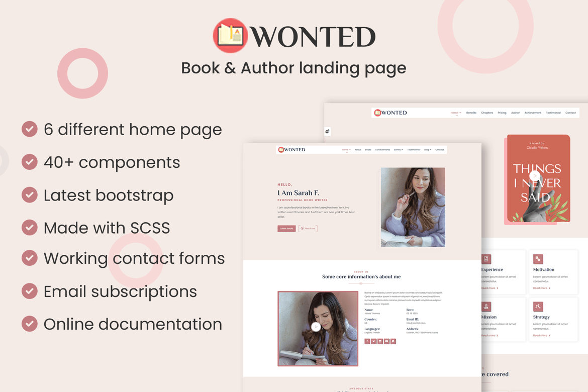 Wonted - Template Website untuk Penulis dan Buku