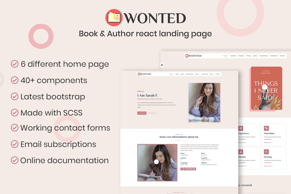 Wonted - Template Website untuk Buku dan Penulis yang Menarik