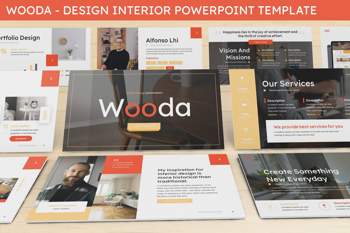 Wooda - Template Presentasi PowerPoint Desain Interior yang Modern