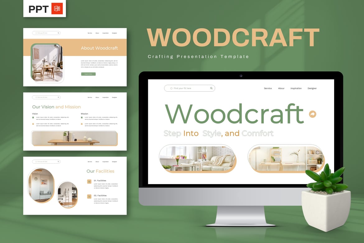 Template PowerPoint Woodcraft - Kreativitas Tanpa Batas