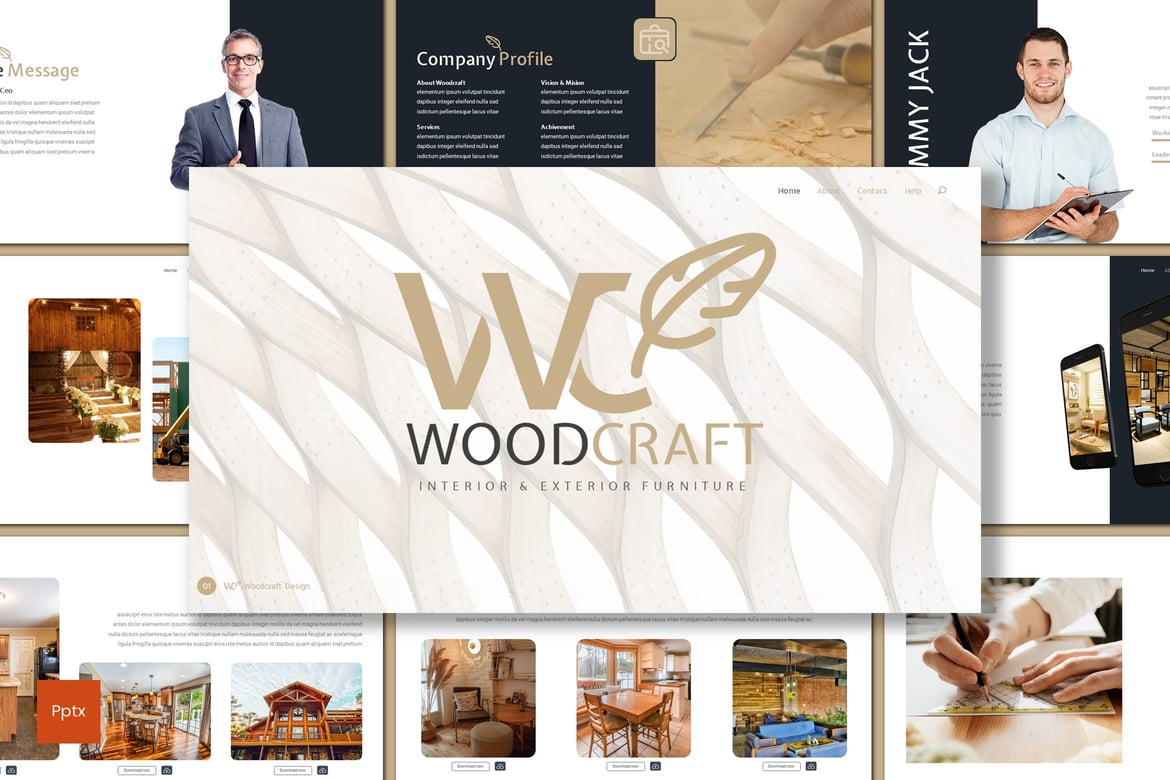 Template Presentasi PowerPoint Woodcraft - Desain Minimalis dan Kreatif