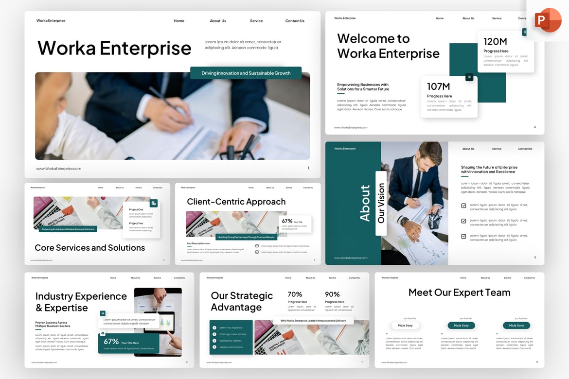 Template Presentasi PowerPoint Worka Enterprise untuk Bisnis Modern