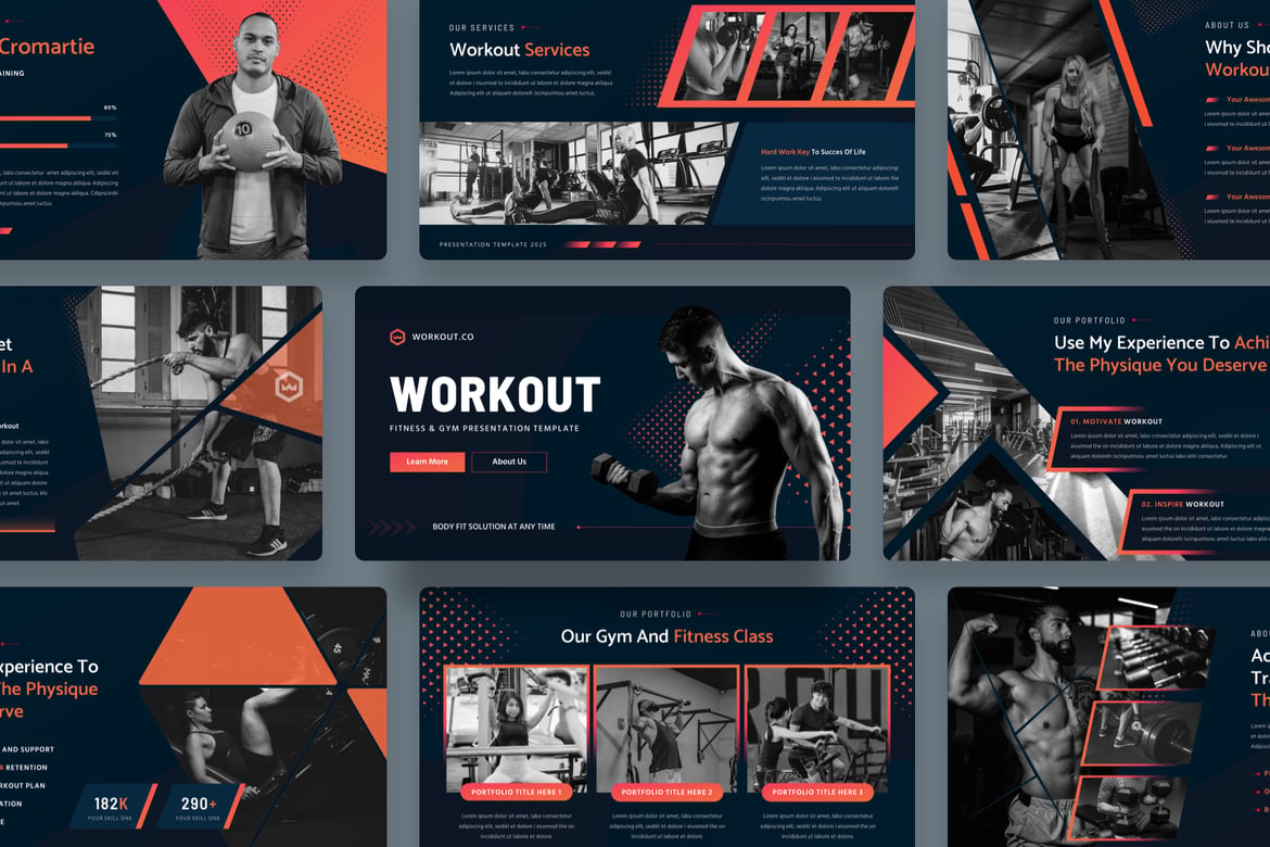 Template Presentasi PowerPoint Gym & Fitness yang Modern dan Elegan