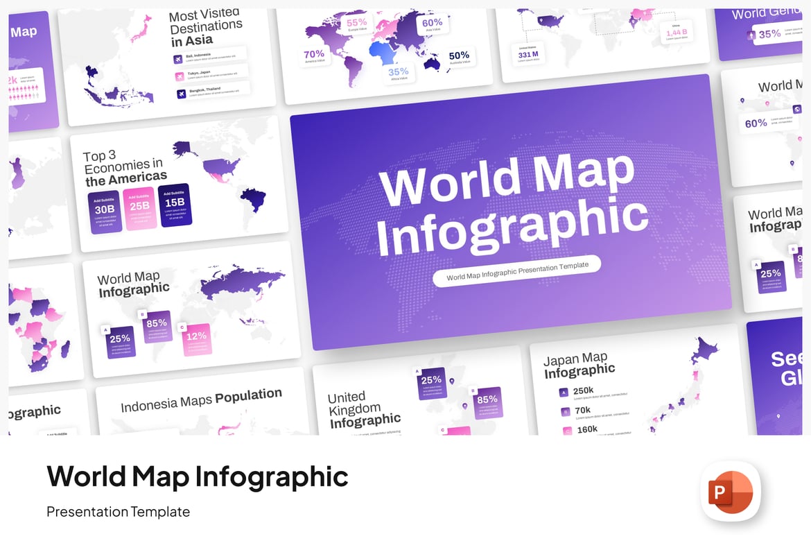 Template PowerPoint Peta Dunia Infografis yang Menarik
