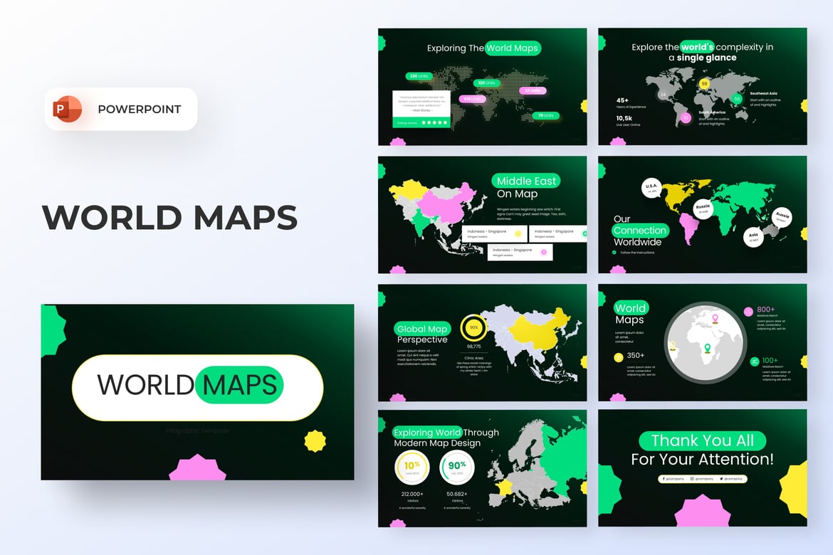 Template Presentasi PowerPoint Peta Dunia yang Menarik