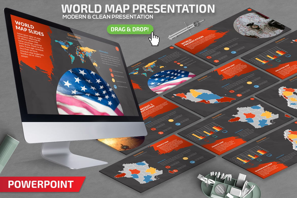 Template Presentasi PowerPoint Peta Dunia yang Menarik