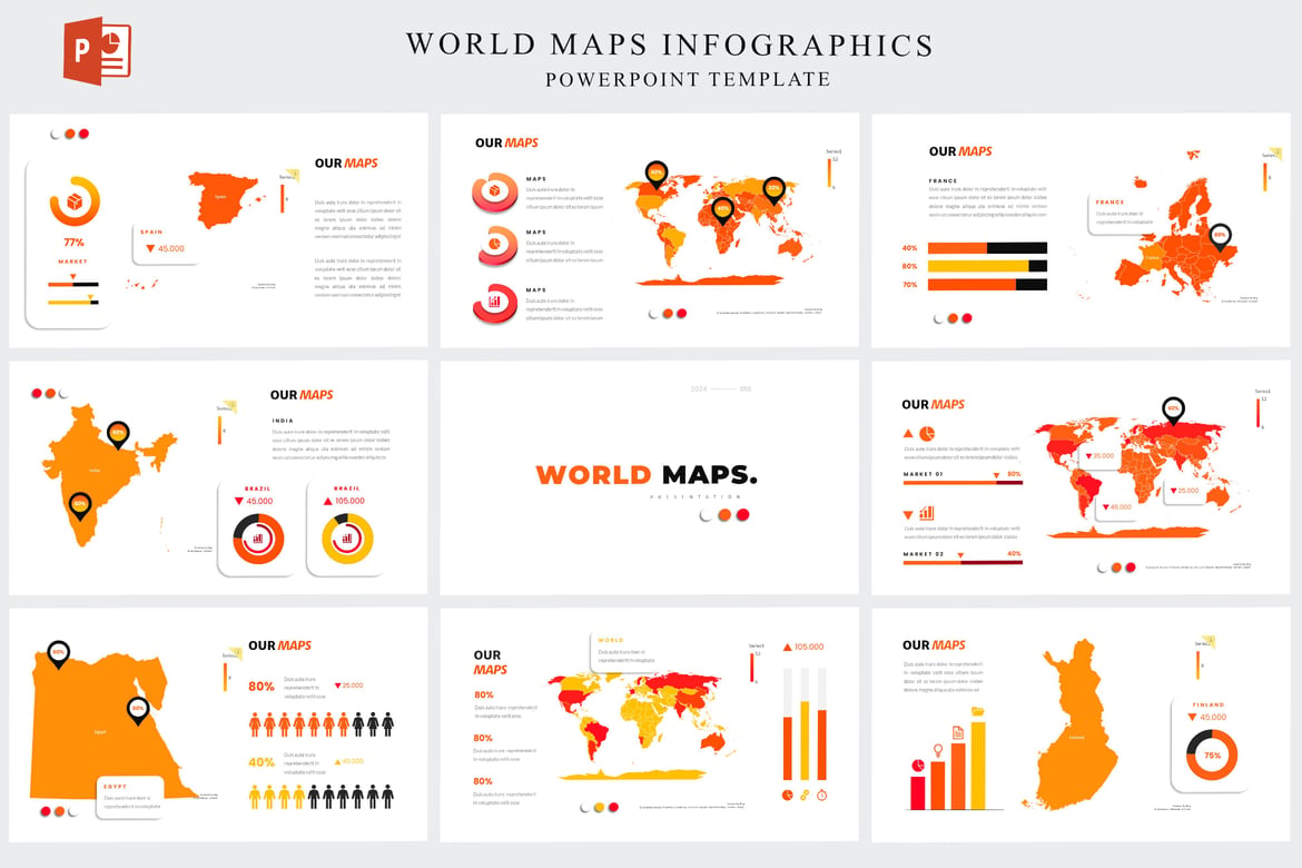 Template Presentasi PowerPoint Infografis Peta Dunia yang Menarik