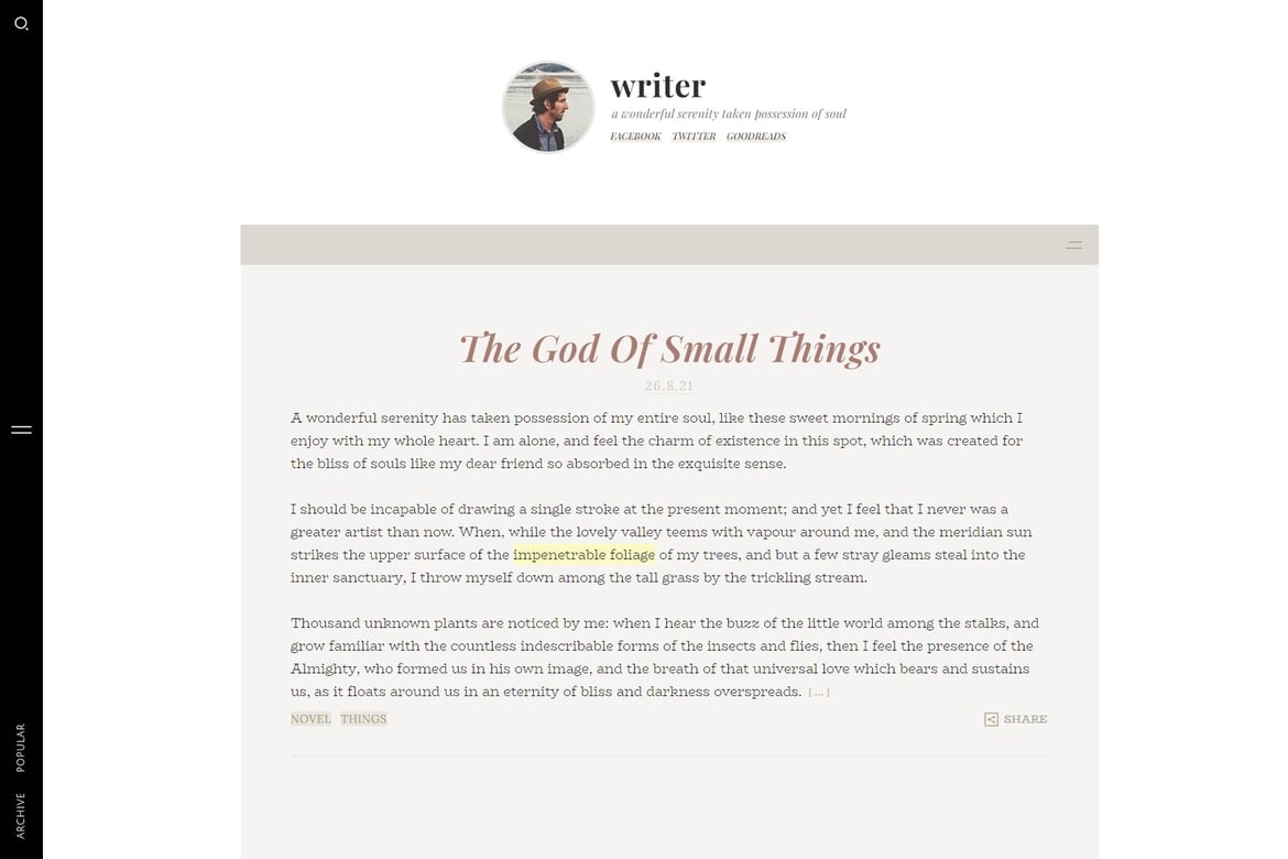 Tema Blog Pribadi Minimalis - Writer yang Responsif