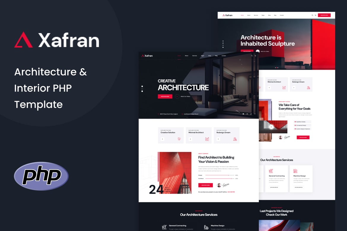 Xafran - Template Website Arsitektur PHP Modern dan Responsif