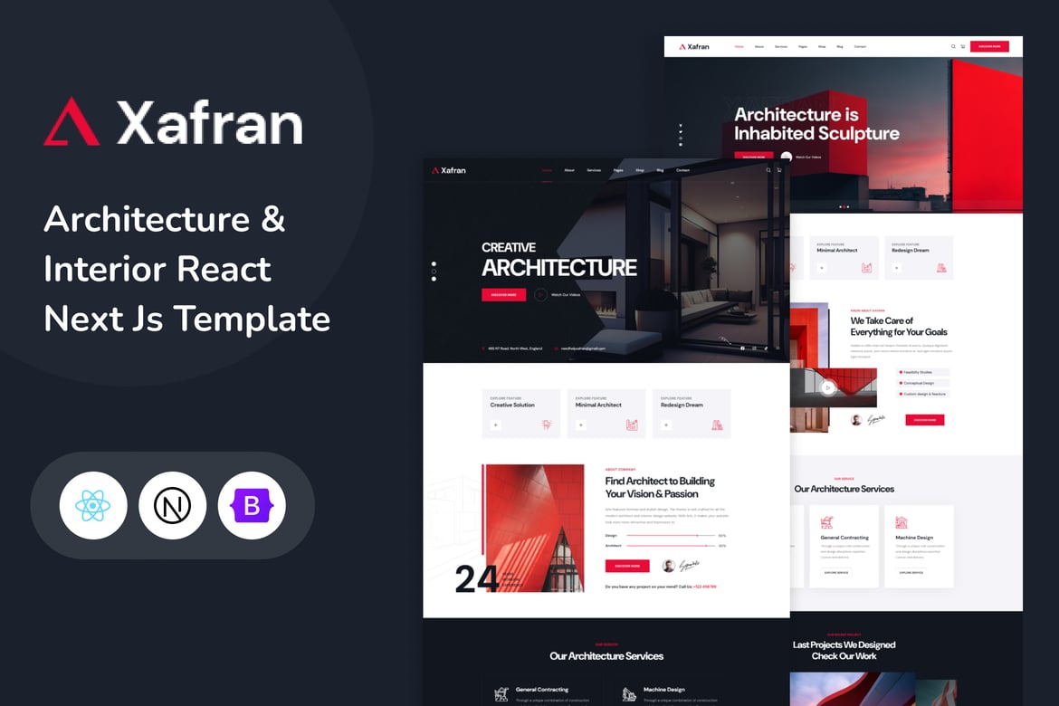 Xafran - Template Website Arsitektur Modern untuk Next.js