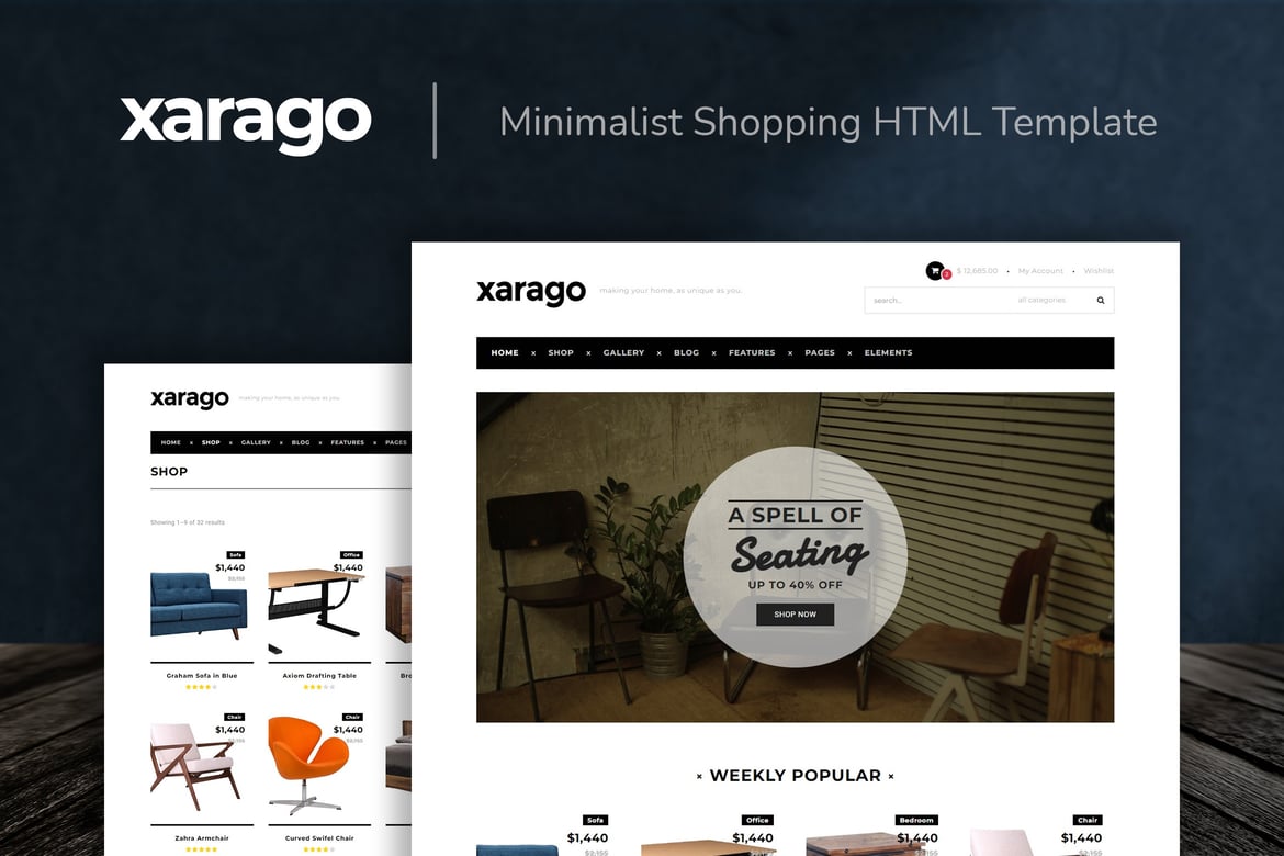 Xarago - Template Website Belanja Minimalis untuk Furniture