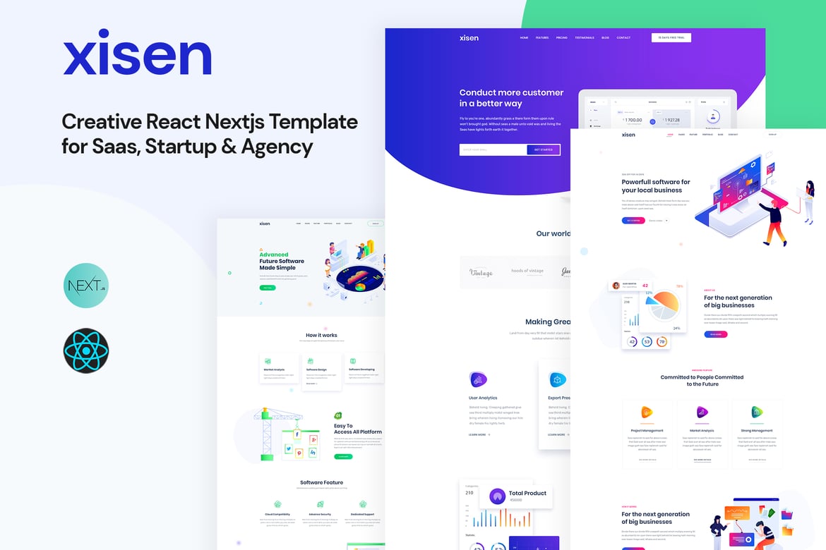 Xisen - Template Website Kreatif React Next.js untuk SaaS dan Startup