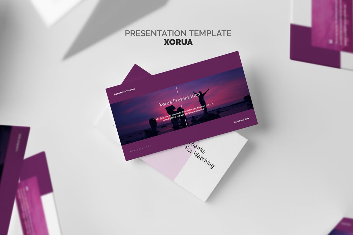 Template PowerPoint Xorua: Presentasi dengan Nuansa Gradasi Ungu yang Menawan