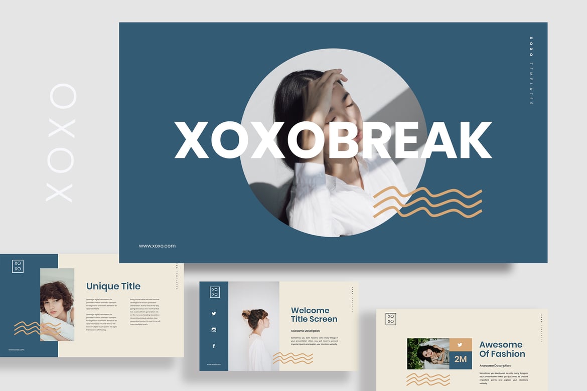 Template Presentasi Powerpoint Xoxo Kreatif yang Modern dan Minimalis