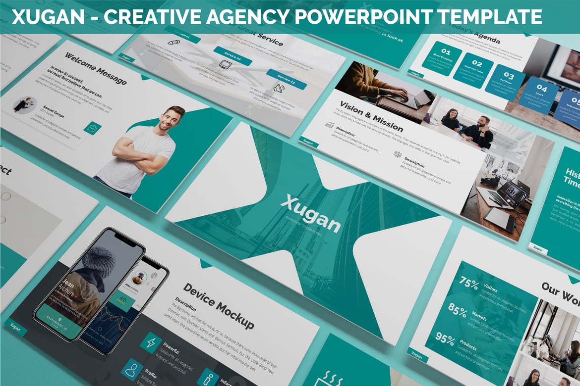 Template Presentasi Powerpoint Kreatif Xugan untuk Agensi Modern