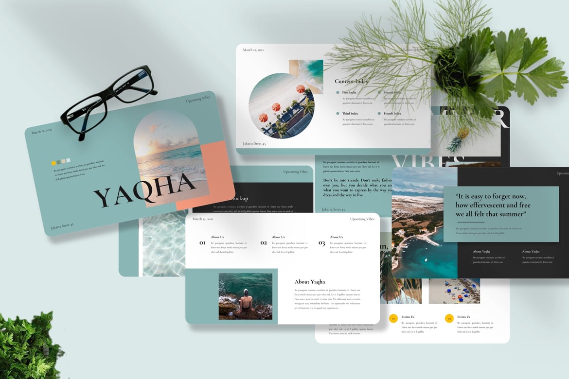 Template Presentasi PowerPoint Estetika Musim Panas Yaqha yang Menawan