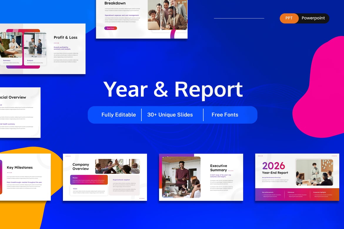Template Presentasi PowerPoint Tahun & Laporan yang Menarik