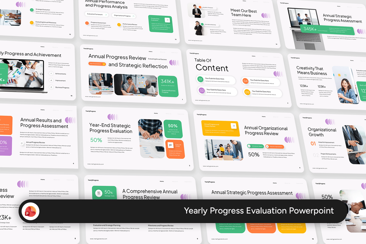 Template PowerPoint Evaluasi Kemajuan Tahunan yang Profesional dan Fleksibel