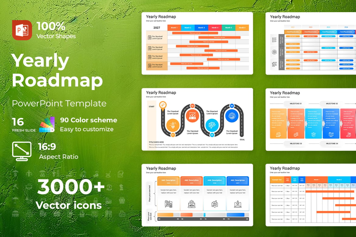 Template PowerPoint Peta Jalan Tahunan yang Menarik