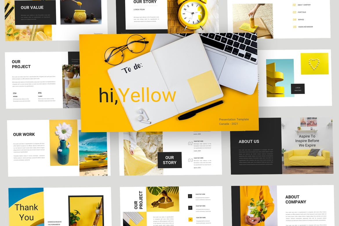 Template PowerPoint Bisnis Kuning Modern dan Menarik