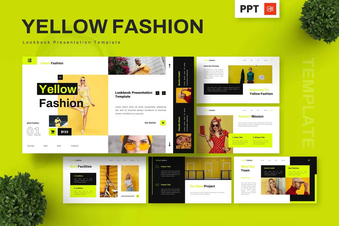 Template Presentasi Fashion Kuning - Lookbook PowerPoint yang Menarik